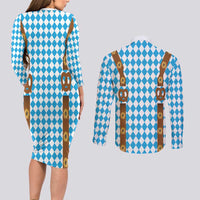 Germany Oktoberfest Couples Matching Long Sleeve Bodycon Dress and Long Sleeve Button Shirt Lederhosen Costume
