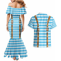 Germany Oktoberfest Couples Matching Mermaid Dress and Hawaiian Shirt Lederhosen Costume