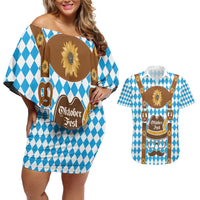 Germany Oktoberfest Couples Matching Off Shoulder Short Dress and Hawaiian Shirt Lederhosen Costume