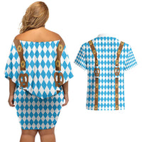 Germany Oktoberfest Couples Matching Off Shoulder Short Dress and Hawaiian Shirt Lederhosen Costume