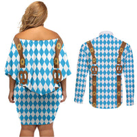 Germany Oktoberfest Couples Matching Off Shoulder Short Dress and Long Sleeve Button Shirt Lederhosen Costume