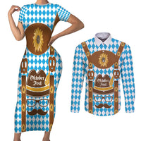 Germany Oktoberfest Couples Matching Short Sleeve Bodycon Dress and Long Sleeve Button Shirt Lederhosen Costume