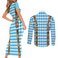Germany Oktoberfest Couples Matching Short Sleeve Bodycon Dress and Long Sleeve Button Shirt Lederhosen Costume