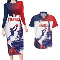 Custom France Basketball Couples Matching Long Sleeve Bodycon Dress and Hawaiian Shirt Eiffel Tower Sporty Style