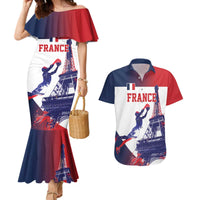 Custom France Basketball Couples Matching Mermaid Dress and Hawaiian Shirt Eiffel Tower Sporty Style