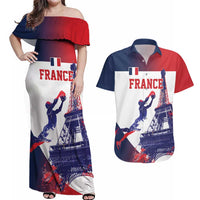 Custom France Basketball Couples Matching Off Shoulder Maxi Dress and Hawaiian Shirt Eiffel Tower Sporty Style