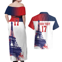 Custom France Basketball Couples Matching Off Shoulder Maxi Dress and Hawaiian Shirt Eiffel Tower Sporty Style