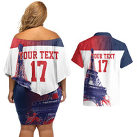 Custom France Basketball Couples Matching Off Shoulder Short Dress and Hawaiian Shirt Eiffel Tower Sporty Style