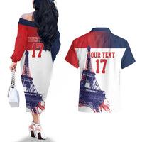 Custom France Basketball Couples Matching Off The Shoulder Long Sleeve Dress and Hawaiian Shirt Eiffel Tower Sporty Style