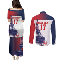 Custom France Basketball Couples Matching Puletasi and Long Sleeve Button Shirt Eiffel Tower Sporty Style