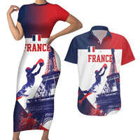Custom France Basketball Couples Matching Short Sleeve Bodycon Dress and Hawaiian Shirt Eiffel Tower Sporty Style