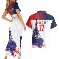 Custom France Basketball Couples Matching Short Sleeve Bodycon Dress and Hawaiian Shirt Eiffel Tower Sporty Style