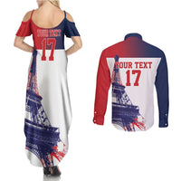 Custom France Basketball Couples Matching Summer Maxi Dress and Long Sleeve Button Shirt Eiffel Tower Sporty Style
