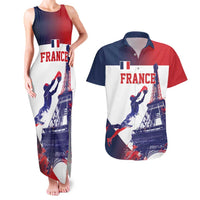 Custom France Basketball Couples Matching Tank Maxi Dress and Hawaiian Shirt Eiffel Tower Sporty Style