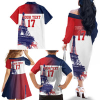 Custom France Basketball Family Matching Off The Shoulder Long Sleeve Dress and Hawaiian Shirt Eiffel Tower Sporty Style