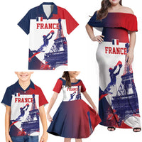 Custom France Basketball Family Matching Off Shoulder Maxi Dress and Hawaiian Shirt Eiffel Tower Sporty Style