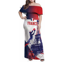 Custom France Basketball Family Matching Off Shoulder Maxi Dress and Hawaiian Shirt Eiffel Tower Sporty Style