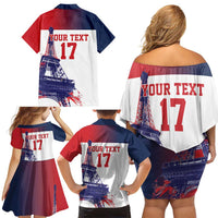 Custom France Basketball Family Matching Off Shoulder Short Dress and Hawaiian Shirt Eiffel Tower Sporty Style