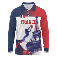 Custom France Basketball Long Sleeve Polo Shirt Eiffel Tower Sporty Style