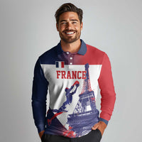 Custom France Basketball Long Sleeve Polo Shirt Eiffel Tower Sporty Style
