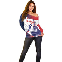 Custom France Basketball Off Shoulder Sweater Eiffel Tower Sporty Style