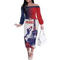 Custom France Basketball Off The Shoulder Long Sleeve Dress Eiffel Tower Sporty Style