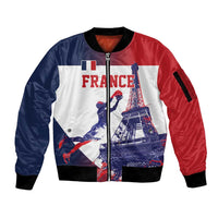 Custom France Basketball Sleeve Zip Bomber Jacket Eiffel Tower Sporty Style