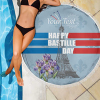 Personalized Fance Le 14 Juillet Beach Blanket Eiffel Tower with Iris Flower