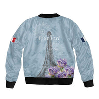 Personalized Fance Le 14 Juillet Bomber Jacket Eiffel Tower with Iris Flower