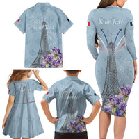 Personalized Fance Le 14 Juillet Family Matching Long Sleeve Bodycon Dress and Hawaiian Shirt Eiffel Tower with Iris Flower