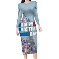 Personalized Fance Le 14 Juillet Family Matching Long Sleeve Bodycon Dress and Hawaiian Shirt Eiffel Tower with Iris Flower