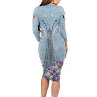 Personalized Fance Le 14 Juillet Family Matching Long Sleeve Bodycon Dress and Hawaiian Shirt Eiffel Tower with Iris Flower