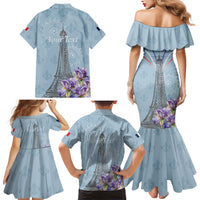 Personalized Fance Le 14 Juillet Family Matching Mermaid Dress and Hawaiian Shirt Eiffel Tower with Iris Flower