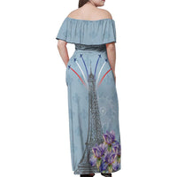 Personalized Fance Le 14 Juillet Family Matching Off Shoulder Maxi Dress and Hawaiian Shirt Eiffel Tower with Iris Flower