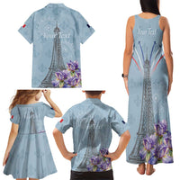 Personalized Fance Le 14 Juillet Family Matching Tank Maxi Dress and Hawaiian Shirt Eiffel Tower with Iris Flower