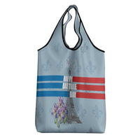 Personalized Fance Le 14 Juillet Grocery Bag Eiffel Tower with Iris Flower