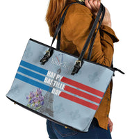 Personalized Fance Le 14 Juillet Leather Tote Bag Eiffel Tower with Iris Flower