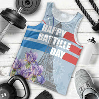 Personalized Fance Le 14 Juillet Men Tank Top Eiffel Tower with Iris Flower