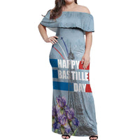 Personalized Fance Le 14 Juillet Off Shoulder Maxi Dress Eiffel Tower with Iris Flower