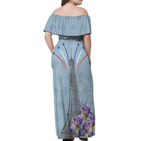 Personalized Fance Le 14 Juillet Off Shoulder Maxi Dress Eiffel Tower with Iris Flower
