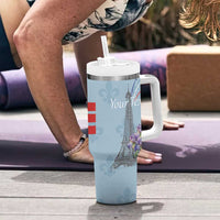 Personalized Fance Le 14 Juillet Tumbler With Handle Eiffel Tower with Iris Flower