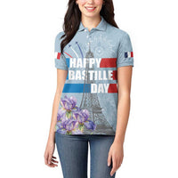 Personalized Fance Le 14 Juillet Women Polo Shirt Eiffel Tower with Iris Flower