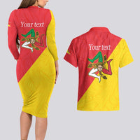 Personalized Italy Sicily Couples Matching Long Sleeve Bodycon Dress and Hawaiian Shirt Sicilia Gorgoneion with Triskeles