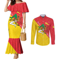 Personalized Italy Sicily Couples Matching Mermaid Dress and Long Sleeve Button Shirt Sicilia Gorgoneion with Triskeles