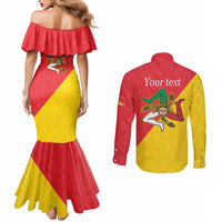 Personalized Italy Sicily Couples Matching Mermaid Dress and Long Sleeve Button Shirt Sicilia Gorgoneion with Triskeles