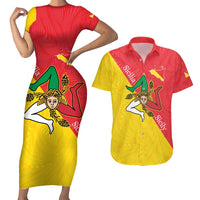 Personalized Italy Sicily Couples Matching Short Sleeve Bodycon Dress and Hawaiian Shirt Sicilia Gorgoneion with Triskeles