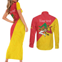 Personalized Italy Sicily Couples Matching Short Sleeve Bodycon Dress and Long Sleeve Button Shirt Sicilia Gorgoneion with Triskeles