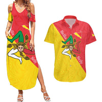 Personalized Italy Sicily Couples Matching Summer Maxi Dress and Hawaiian Shirt Sicilia Gorgoneion with Triskeles