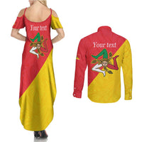 Personalized Italy Sicily Couples Matching Summer Maxi Dress and Long Sleeve Button Shirt Sicilia Gorgoneion with Triskeles