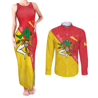 Personalized Italy Sicily Couples Matching Tank Maxi Dress and Long Sleeve Button Shirt Sicilia Gorgoneion with Triskeles